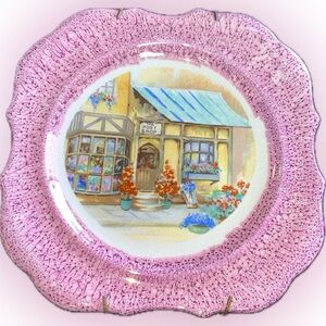 Decorative English Stoneware Cake Plate Pink Lancaster Sandland Vintage. Hanger